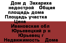 Дом д. Захариха, недострой › Общая площадь дома ­ 74 › Площадь участка ­ 15 › Цена ­ 1 800 000 - Ивановская обл., Юрьевецкий р-н, Юрьевец г. Недвижимость » Дома, коттеджи, дачи продажа   